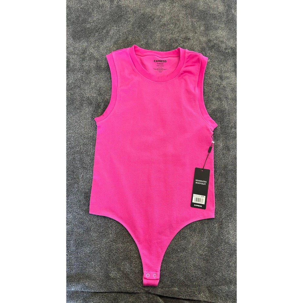 Express Pink Seamless Ribbed Crew Neck Sleeveless Thong Bodysuit 2X/3XL